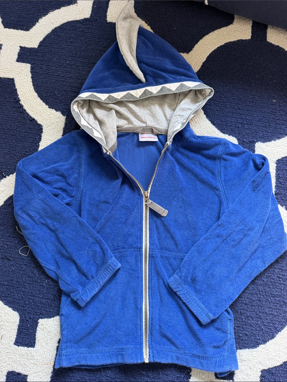 Hanna Andersson Royal Blue Hooded Zip-Up Sweatshirt with Gray Lining